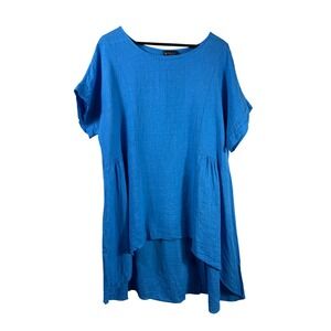 Bella Amore Made in Italy Blue Linen High Low Tunic Top Womens XL Oversized‎